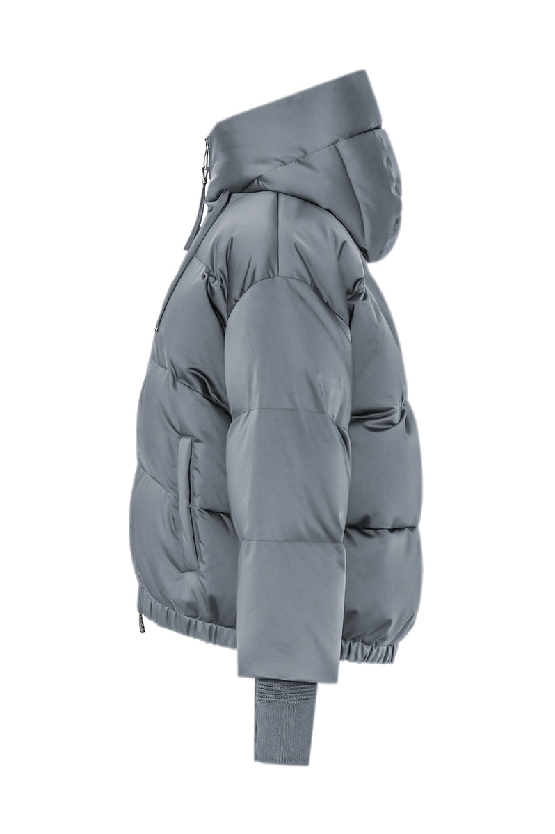 HEKA D-HOODED SHORT DOWN JACKET IN TECHNICAL SATIN WITH MITTENS