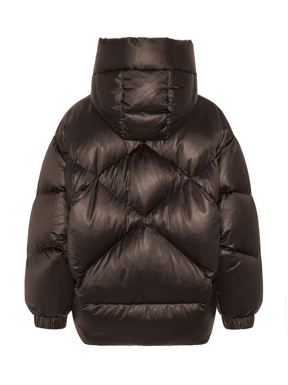PEGGIE O-OVERSIZE SHORT DOWN JACKET IN LEATHERETTE WITH GEOMETRIC